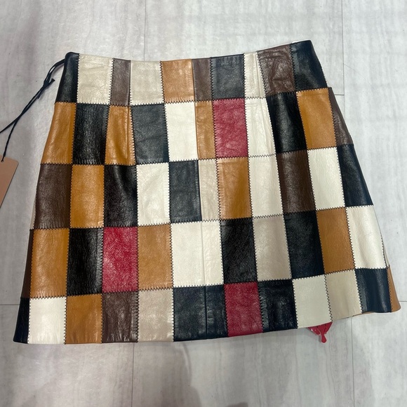 Miu Miu Multicolor Patchwork Leather Mini Skirt lamb leather midi short Italy - Picture 4 of 10
